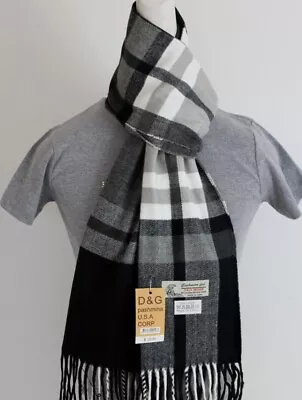 DG Men's Winter Scarf Check-Plaid.Gray Black White Cashmere-Feel Warm Soft • $10.99