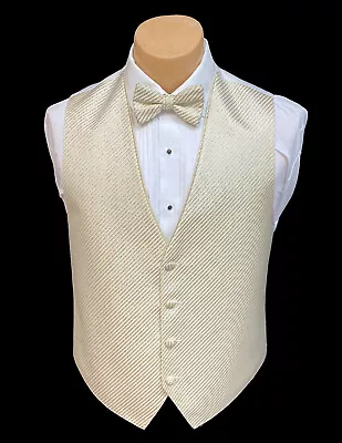 Men's Shiny Gold Tuxedo Vest With Tie Bow Or Long Groom Prom Wedding Party • $12