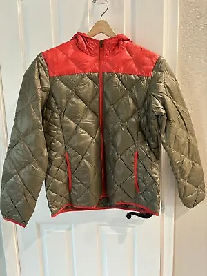 Eddie Bauer EB 550 Down 1936 Skyliner Quilted Jacket W/Hood Womens L Vntge Grey • $50