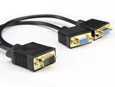 15 Pin VGA Male To 2 Female Y Splitter Cable Monitor Adapter Extension Converter • $10.43