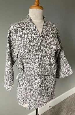 Women’s Japanese Crossover Cotton Pajama Top SizeL Yukata Kimono White Grey Used • £14.47