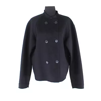 Max Mara Black Virgin Wool Cashmere Double Breasted Jacket 46 Blazer Peacoat 12 • $260