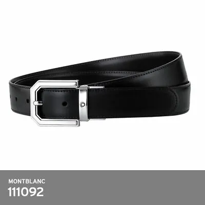 Mont Blanc 111092 Revolving Rectangular Cut Buckle Men's Belt ⭐Tracking⭐ • $238.49