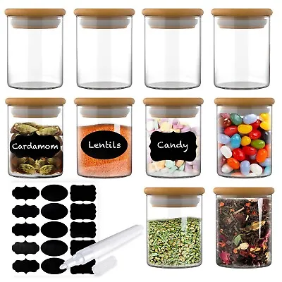 £16.49 • Buy HEFTMAN 10 X Glass Spice Jars Spices Herbs Tea Coffee Rice 100ml - Bamboo Lid