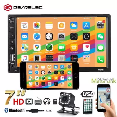 Double 2DIN Bluetooth Car Radio Stereo 7'' MP5 Player Touch Screen AUX USB+CAM • £28.99