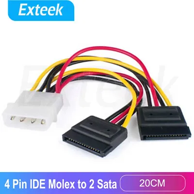 $3.52 • Buy 4 Pin IDE Molex To 2 SATA Power Cable Splitter Adapter 1 Male To 2 Female 15 Pin