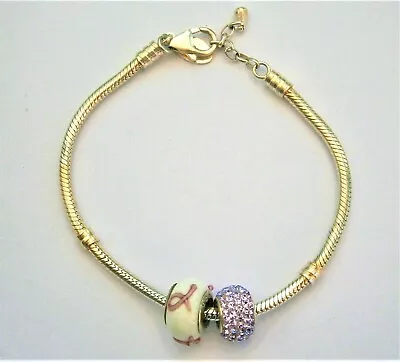 J666*) Hallmarked Charm Company 925 Sterling Silver 2 Pink Bead Charms Bracelet • £24.50