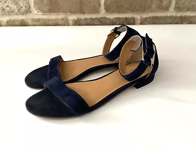 J CREW Hadley Navy Blue Suede Ankle Strap Sandals Open Toe #G2390 Size 7.5 • $19.95