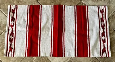 Zapotec Woven Mexican Pink/White Striped Runner Rug/ Saddle Blanket 38x22 • $84.99