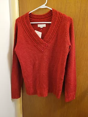 NWT Carolyn Taylor Persian Red Sweater Crossover  V-Neck Pullover Large • $15.20