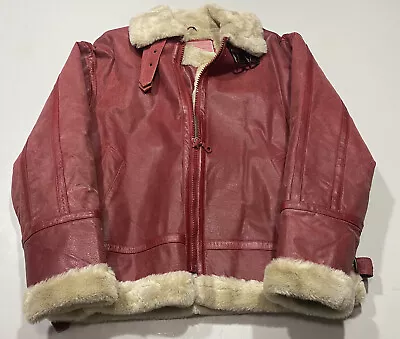 Red 100% Leather Protocol Pan United Shearling Style Flight Bomber Jacket Sz: XL • $320