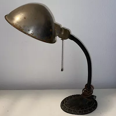 Vtg Deco Industrial Machine Age Gooseneck Desk Lamp Cast Iron Base Works! • $64.78