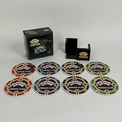 ESPN Poker Club 8 Piece Coaster Set - Ceramic Poker Chips W Cork Base & Tray • £28.65