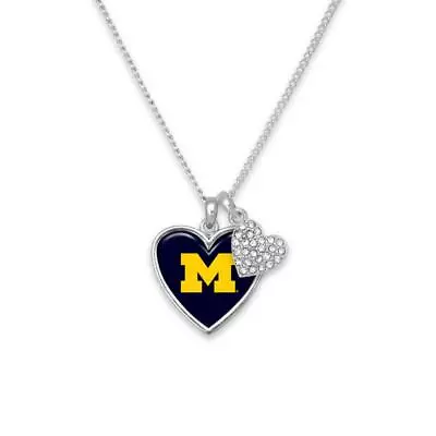 Michigan Wolverines Amara Silver Crystal Heart Chain Necklace Jewelry Gift UM • $22.49