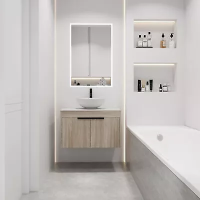 30 Float Bathroom Vanity With Ceramic Basin Set Wall Mounted White Oak Vanity • $427.58
