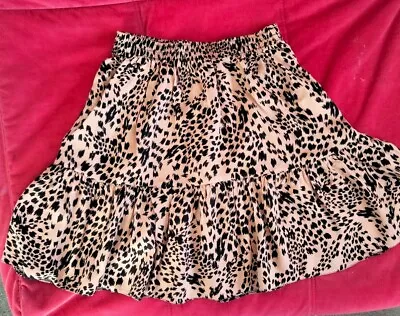 £4 • Buy Ladies Short, Flared, Ra Ra Style Skirt. Size 10. Beige With Black Animal Print 