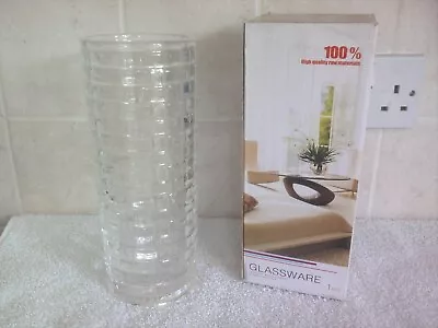 £10.99 • Buy Tall Crystal Cut Heavy Glass Flower Vase Lead-Free Rectangle Cube Pattern