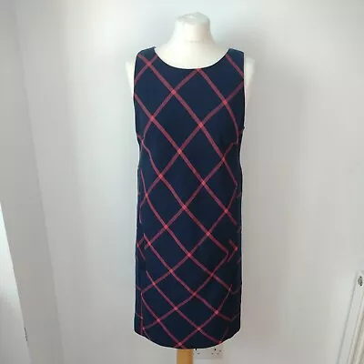 Next UK 10 Tailored Pinafore Dress Sleeveless Work Office Navy Red Check Tartan  • £9.99