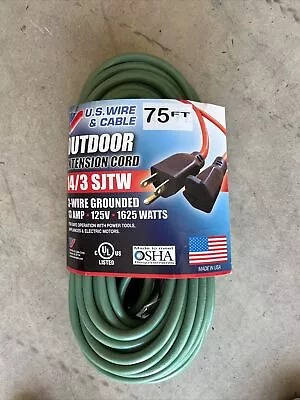 Us Wire And Cable 75 Foot Extension Cord 14/3 Sjtw 3-wire Grounded • $25