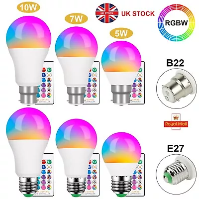 RGB Led Light Bulb B22 E27 16 Colour Changing Remote Controlled Bayonet Lamp 10W • £45.19