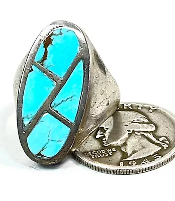 Sterling Silver Turquoise Geometric 4 Stone Ring Sz 8.5 28.6mm Old Pawn AZ • $78.97