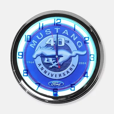 18  Ford Mustang 40th Anniversary 1964-2004 Metal Sign Designed White Neon Clock • $119.99