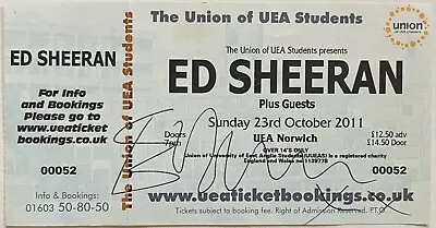 Ed Sheeran 1st Debut Concert World Tour October 23 2011 Ticket Signed Autograph • $2750
