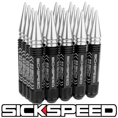 Sickspeed 20 Pc Black 5 1/2  Long Polished Spiked Steel Lug Nuts 1/2x20 N22 • $119.95