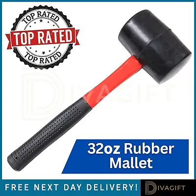 Rubber Mallet Hammer 32oz Steel Shaft Camping Rubber Grip Tools Diy Solid Camp • £7.95