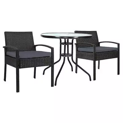 Gardeon Outdoor Furniture Dining Chairs Wicker Garden Patio Cushion Black 3PCS S • $197.80