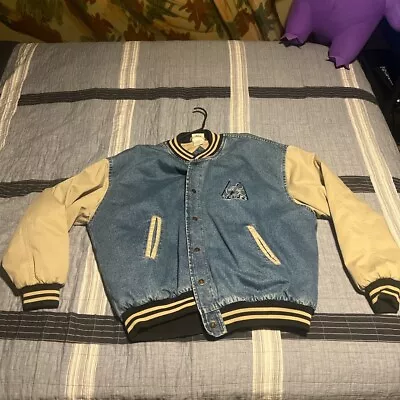 Vintage 90s Walt Disney World Mickey Mouse Varsity Denim Bomber Jacket Size XL • $150