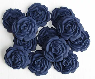 12 Navy Blue Roses Flowers Edible Cake Toppers Wedding Cupcake Birthday • £5.25