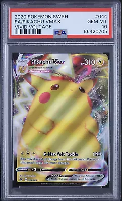 PSA 10 GEM MINT FA Pikachu VMAX 044/185 - 2020 Pokemon SWSH Vivid Voltage • $34.49