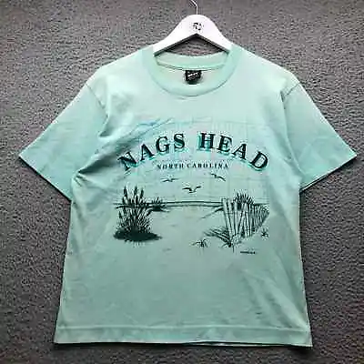 Vintage 90s Nags Head North Carolina T-Shirt Women M Single Stitch Aqua Souvenir • $19.99