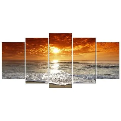 5 Piece Canvas Painting Modern Art Abstract Wall Framed Sunset Ready To Hang Big • $56.48