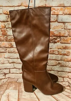 BNWT Ladies Sz 7 Anko Brand Chocolate Vinyl Look Pull On Long Zip Tall Boots • $29.95