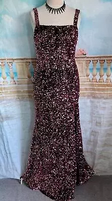 Dress 14 Pink Sequin Velvet Fishtail Stretch Ballgown Evening Bardot Gatsby XL • £39.99
