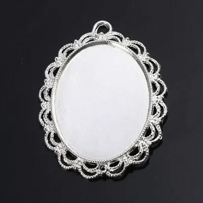 £2 • Buy 2 X SILVER PLATED LARGE CABOCHON PENDANT SETTING FITS 30X40MM  Cameo