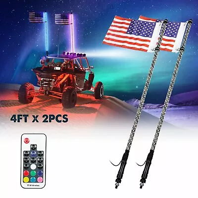 2 PIEZAS Luces Látigo LED 4 FT Antena Bandera Poste Liberación Rápida Base • $94.99