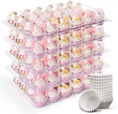 12x Mini Cupcake Containers Plastic Cupcake Holder Carrier W/ 288 Cupcake Liners • $24.69