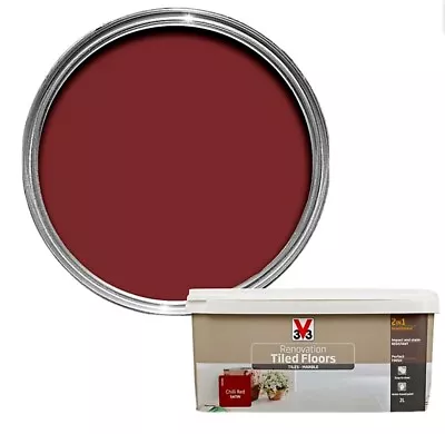 V33 Renovation Chilli Red Satin Wall Tile Washable Paint 2 Litres -No Undercoat • £6.95