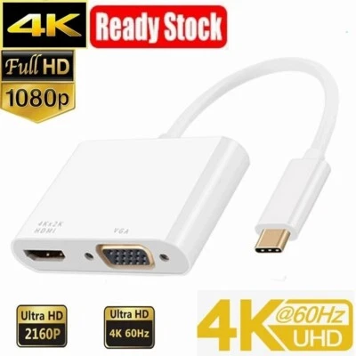 $9.49 • Buy USB C Type C To VGA HDMI DVI Cable Adapter Converter 4K 60Hz 1080P For Macbook 