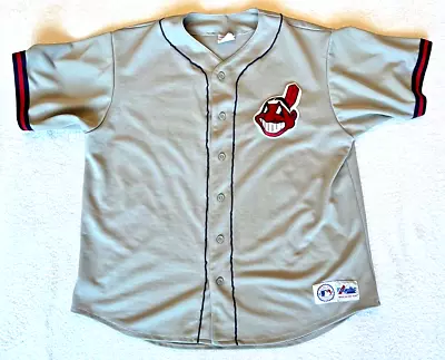 Vintage Majestic Chief Wahoo CLEVELAND INDIANS Gray Jersey Size L - FreeShip • $79.98