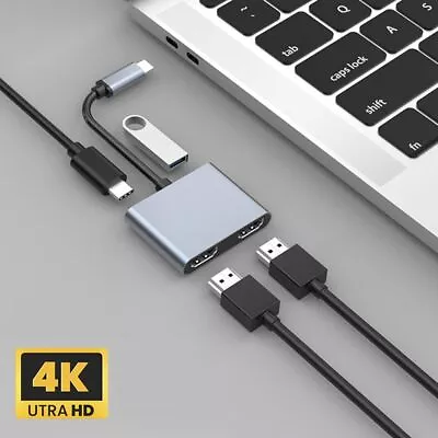 $23.90 • Buy 4K 60Hz Adapter Screen Expansion Docking Station USB C Hub Type-C To Dual HDMI