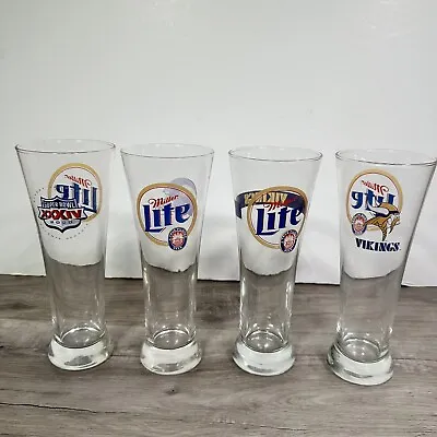 Minnesota Vikings NFL Miller Lite Tall Beer Glass Lot Of 4 Superbowl XXXIV 2000 • $18.39