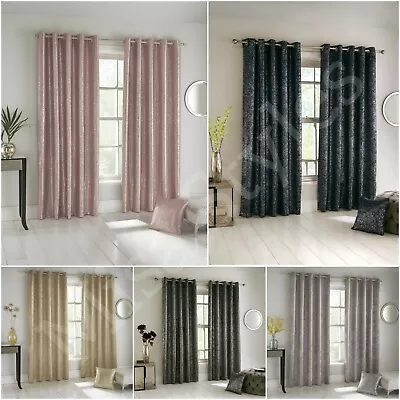 £6.99 • Buy Blockout Curtains Eyelet Ring Top Silver Metallic Thermal Sparkle Bling Pair