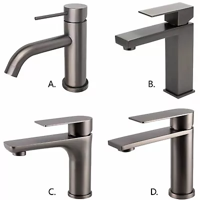 Gun Metal Grey Round/Square Basin Mixer Bathroom Sink Vanity Faucet Tap Spout • $89