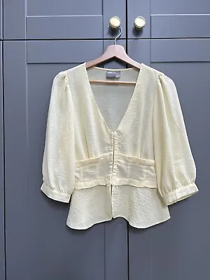 ASOS Light Yellow V-neck Peplum Blouse Top Shirt UK10 • £18