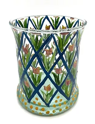 Mackenzie Childs Tulip Arbor Old Fashioned Tumbler Glass Hand Painted • $50