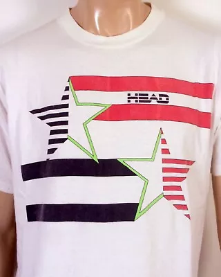 Vintage 80s Single Stitch Head Sportswear Tennis T-Shirt Dope Logo Neon L • $39.99